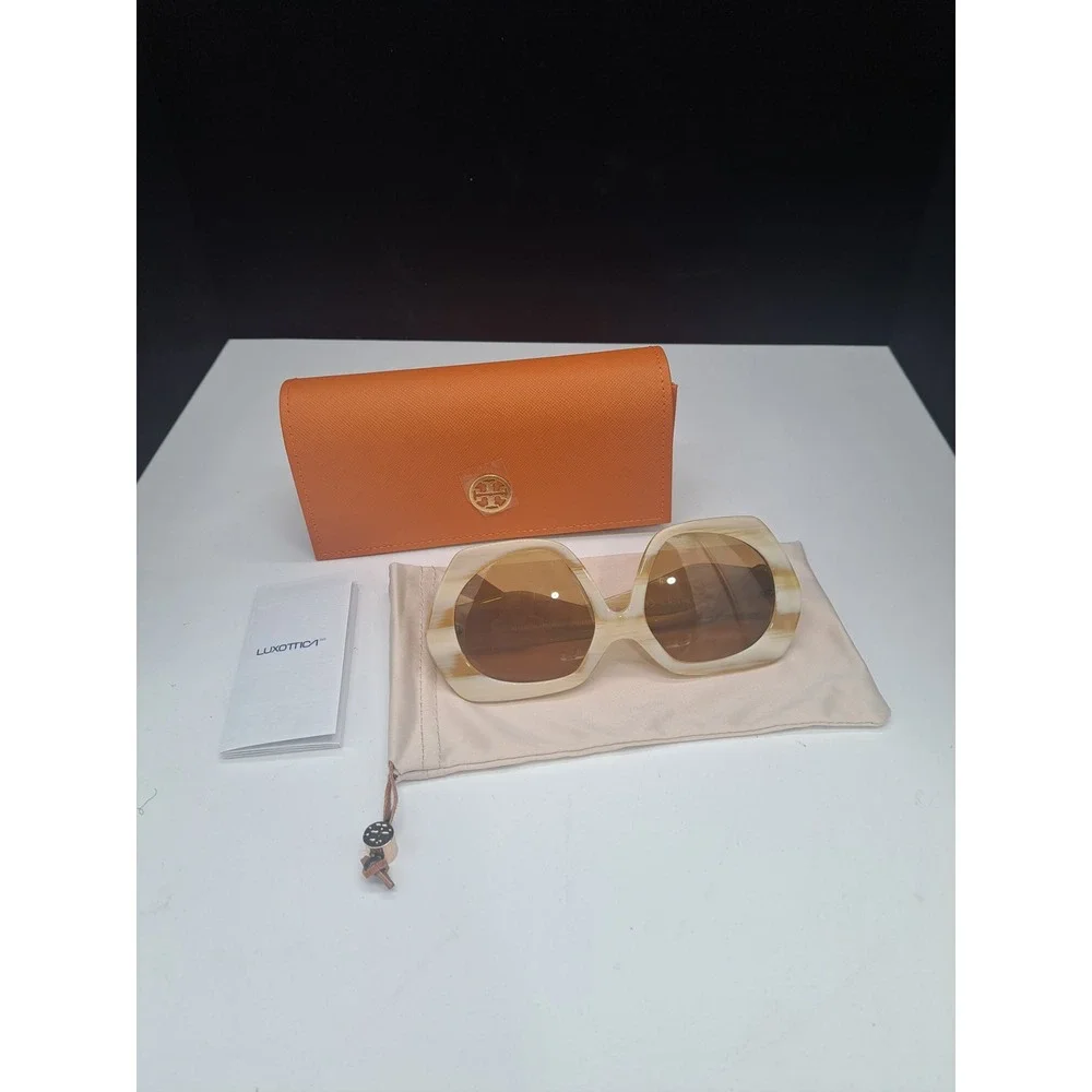 Tory Burch Sunglasses Womens OS Cream Tan‎ Marble Oversized Geometric TY7189U